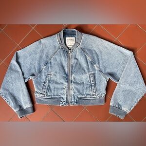 Pull and Bear Lightweight Cropped Denim Bomber Jacket size M